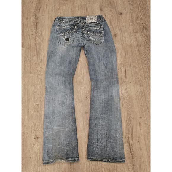 Miss Me Jeans MP8476B Boot Cut Mid-Rise Distressed Size 29×31 Blue Y2K - Picture 12 of 12